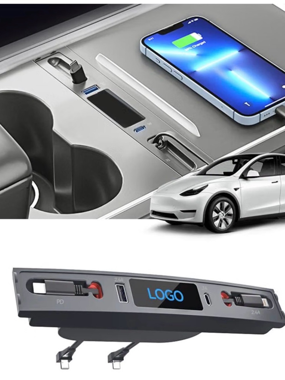 4-in-1 USB Hub Compatible with Tesla Model 3 / Y (2021 2022 2023)